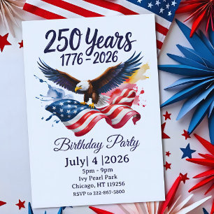 250 Years Eagle Watercolor American Flag 1776 2026 Invitation