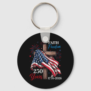250 Years Faith Dom Christian Usa Flag Cross 1776 Key Ring