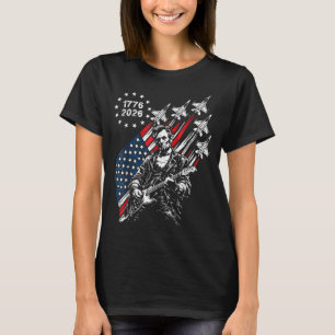 250 Years Fighter Jets Flag Abe Lincoln Playing T-Shirt