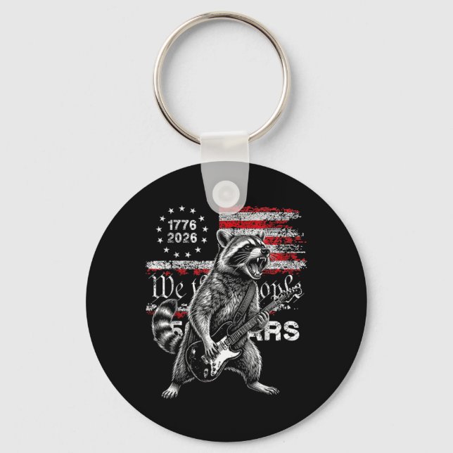 250 Years Flag Trash Panda Playing Guitar - Funny Key Ring (Front)