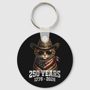 250 Years Funny Cat Aamerica Flag 4th Of July Men Key Ring