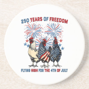 250 Years Funny Chickens Flying High Fireworks 4th Coaster