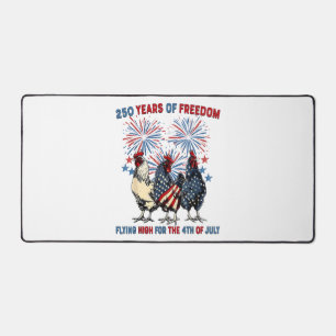 250 Years Funny Chickens Flying High Fireworks 4th Desk Mat