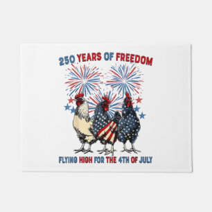 250 Years Funny Chickens Flying High Fireworks 4th Doormat