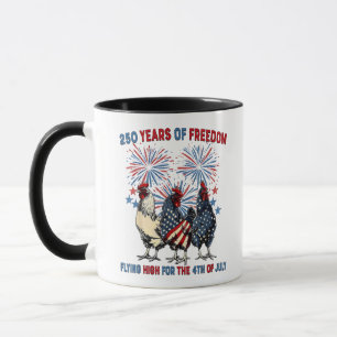 250 Years Funny Chickens Flying High Fireworks 4th Mug