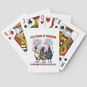 250 Years Funny Chickens Flying High Fireworks 4th Playing Cards