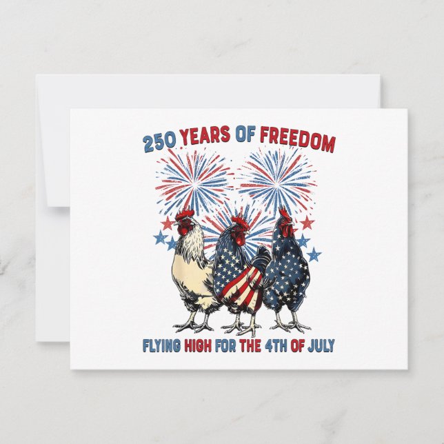 250 Years Funny Chickens Flying High Fireworks 4th Save The Date (Front)
