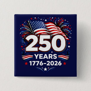 250 Years Independence Patriotic Fireworks Blue 15 Cm Square Badge
