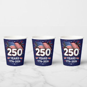 250 Years Independence Patriotic Fireworks Blue Paper Cups