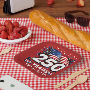 250 Years Independence Patriotic Fireworks Red Paper Plate