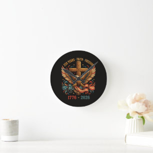 250 Years of Faith and Freedom Patriotic Eagle Round Clock