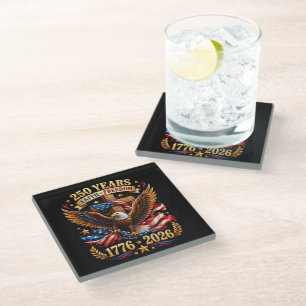 250 Years of Faith Freedom Eagle Patriotic Glass Coaster