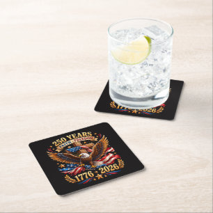 250 Years of Faith Freedom Eagle Patriotic Square Paper Coaster