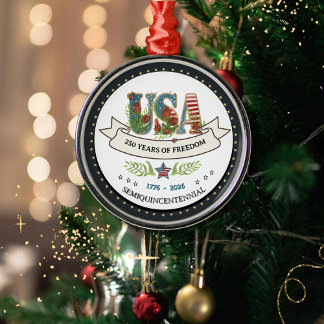 250 Years of Freedom Botanical USA Silver Metal Ornament