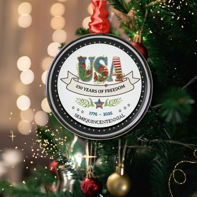 250 Years of Freedom Botanical USA Silver  Metal Ornament (250 Years of Freedom Botanical USA Silver Metal Ornament)