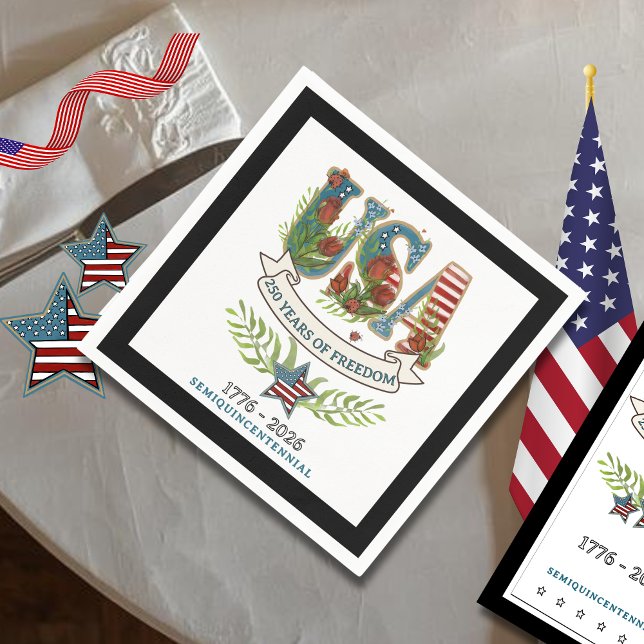 250 Years of Freedom Chic Patriotic Black Border Napkin (250 Years of Freedom Chic Patriotic Black Border Napkins)