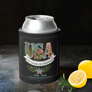 250 Years of Freedom Elegant Patriotic Black Can Cooler