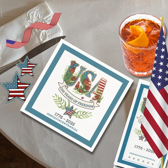 250 Years of Freedom Elegant Patriotic Blue Border Napkin (250 Years of Freedom Elegant Patriotic Blue Border Napkins)