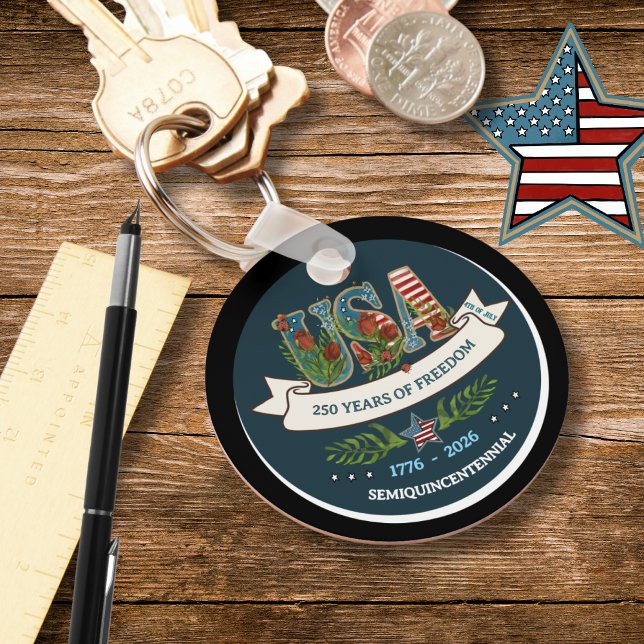 250 Years of Freedom Elegant Patriotic Blue Key Ring (250 Years of Freedom Elegant Patriotic Blue Keychain)