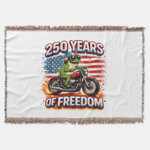250 Years Of Freedom Patriotic Frog Biker USA Throw Blanket