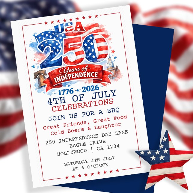 250 Years of Independence 4th of July Party Invitation (250 Years of Independence 4th of July Party Invitation
by Ricaso. Special anniversary addition.)