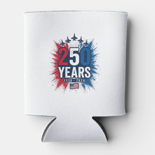 250 Years Patriotic Jets Anniversary Vector Design Can Cooler (Front)