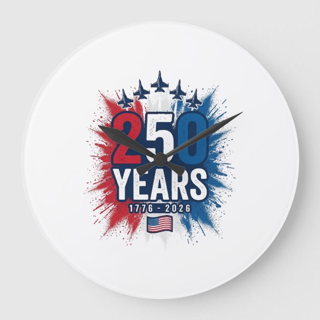 250 Years Patriotic Jets Anniversary Vector Design Large Clock (Front)