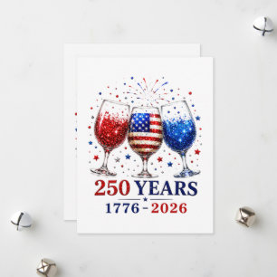 250 Years Patriotic Wine Glass Celebration Holiday Card