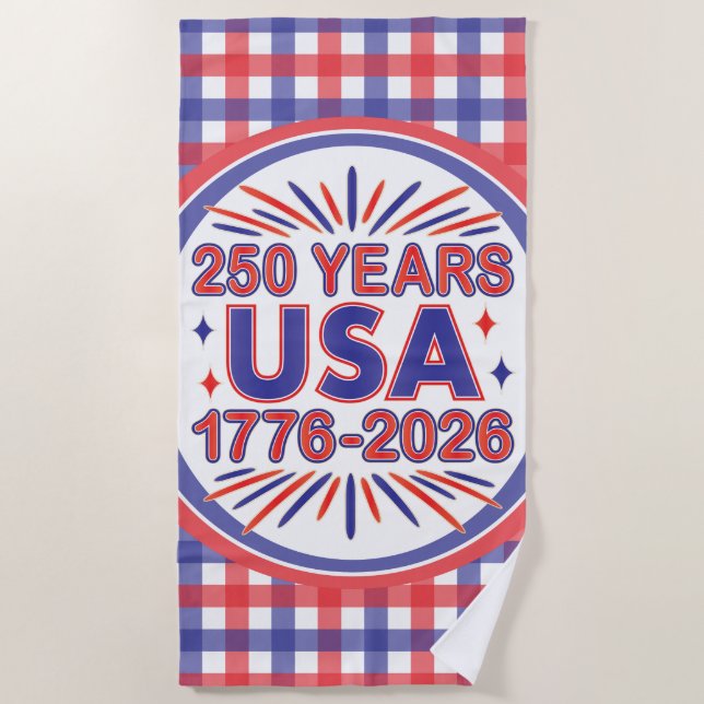 250 Years USA | 1776–2026 Semiquincentennial Beach Towel (Front)