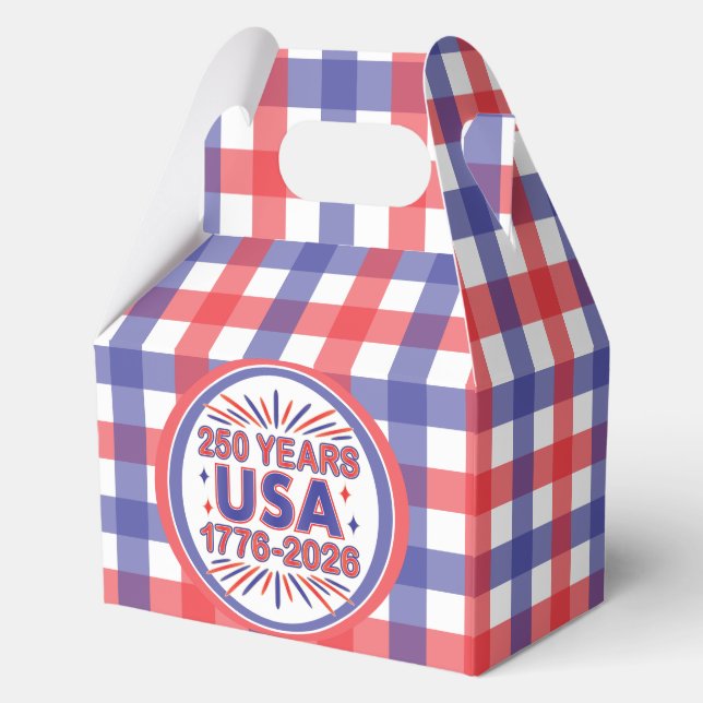250 Years USA | 1776–2026 Semiquincentennial Favour Box (Front)
