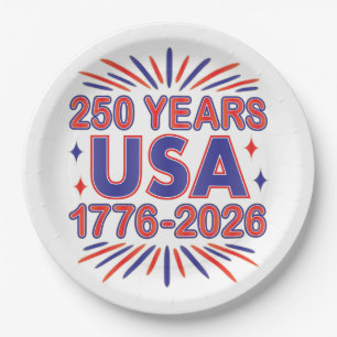 250 Years USA 1776–2026 Semiquincentennial Paper Plate