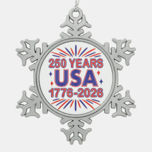 250 Years USA 1776–2026 Semiquincentennial Snowflake Pewter Christmas Ornament