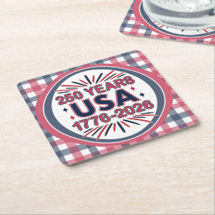 250 Years USA   1776–2026 Semiquincentennial Square Paper Coaster