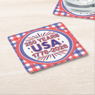 250 Years USA   1776–2026 Semiquincentennial Square Paper Coaster