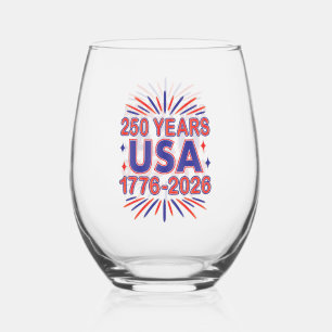 250 Years USA 1776–2026 Semiquincentennial Stemless Wine Glass