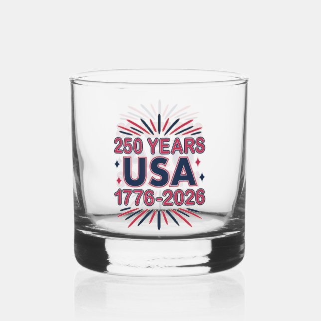 250 Years USA | 1776–2026 Semiquincentennial Whiskey Glass (Front)
