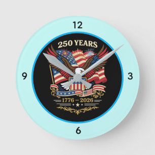 250 Years USA Patriotic Eagle Design Round Clock