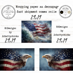 250th Americana Flag Eagle Celebration Decoupage  Wrapping Paper Sheet