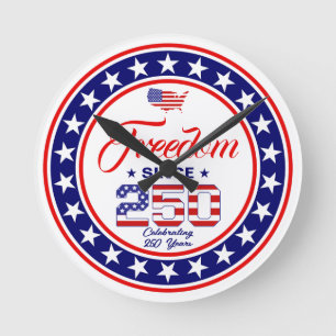 250th Anniversary 4th of July American Flag Round Clock