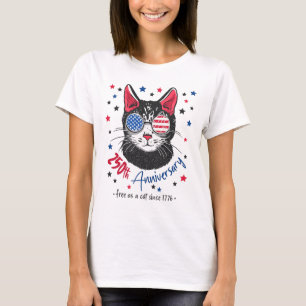 250th Anniversary America USA Flag Sunglasses Cat  T-Shirt
