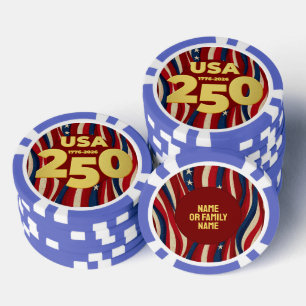 250th Anniversary Golden USA American Flag Poker Chips