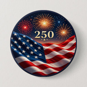 250th Anniversary Patriotic Fireworks Flag Party 7.5 Cm Round Badge