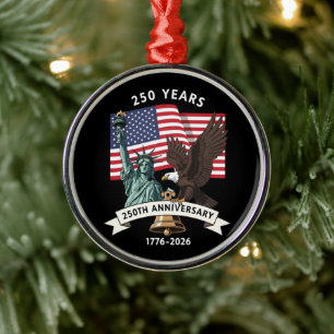 250th Anniversary Statue of Liberty Eagle Flag Metal Ornament