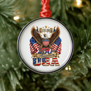 250th Anniversary USA Flag 250 Years American Metal Ornament