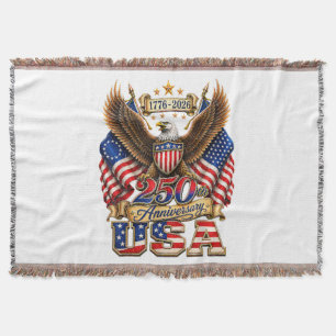 250th Anniversary USA Flag 250 Years American Throw Blanket