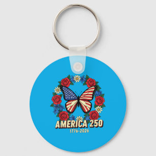 250th Anniversary Usa Floral 4th Of July Patriotic Key Ring