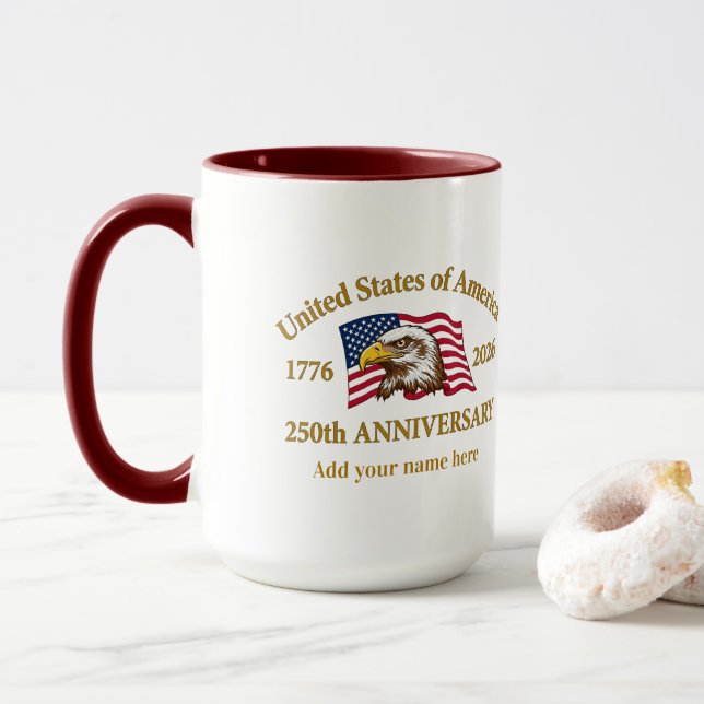 250th Anniversary USA Patriotic | 1776–2026 Mug (With Donut)