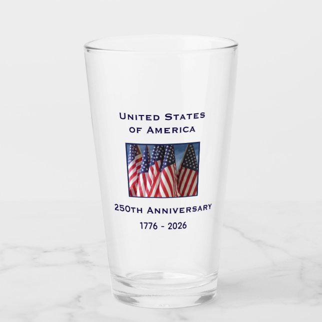 250th Anniversary USA Patriotic American Flag Pint Glass (Front)