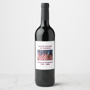 250th Anniversary USA Patriotic American Flags Wine Label