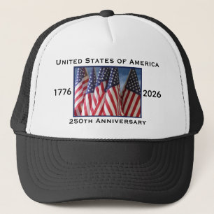 250th Anniversary USA Patriotic Black White Trucker Hat